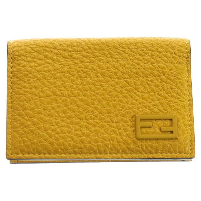 Fendi Foldable Logo Card Case Leather Yellow 7m0222