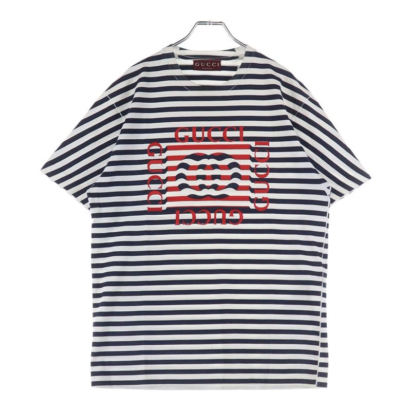 Gucci Logo-printed Striped Crew-neck Short-sleeved T-shirt Cut And Sewn