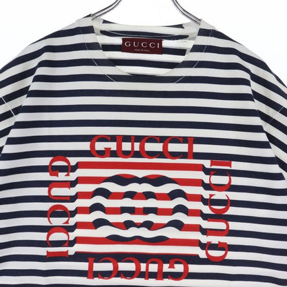 Gucci Logo-printed Striped Crew-neck Short-sleeved T-shirt Cut And Sewn