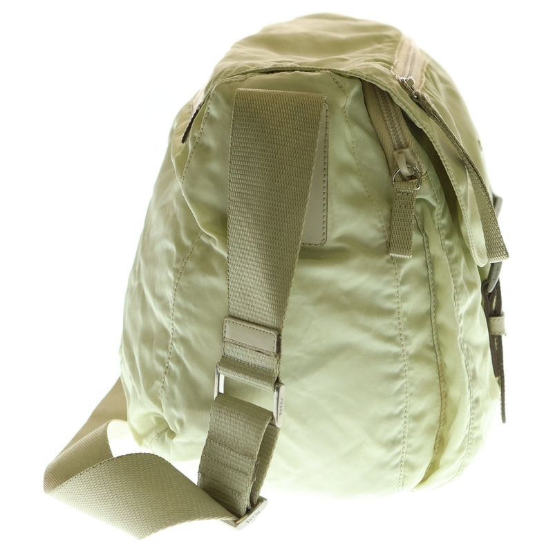 Prada Saffiano Shoulder Bag Handbag Light Green Tessuto B1738 Silver Hardware