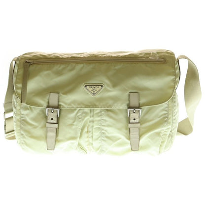 Prada Saffiano Shoulder Bag Handbag Light Green Tessuto B1738 Silver Hardware