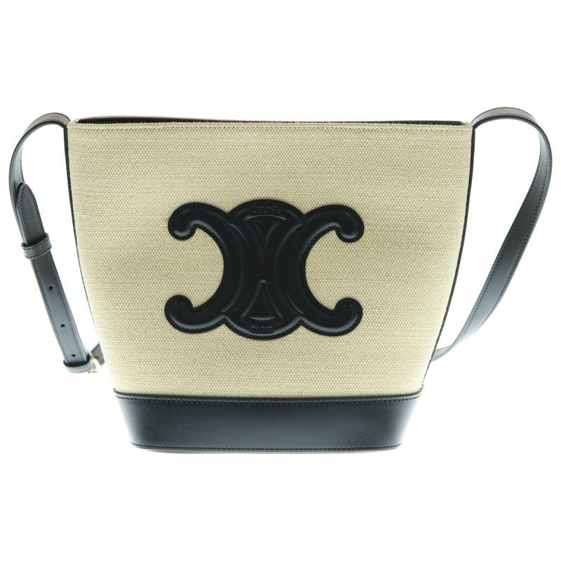 Celine Small Bucket Cuir Triomphe 2WAY Bag Handbag Shoulder Bag Black And Beige