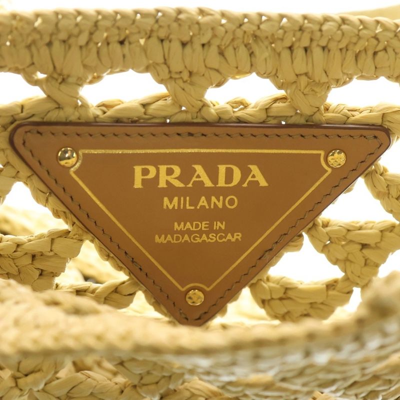 Prada Crochet Mini Triangle Logo Cage Shoulder Tote Bag Beige 1bg494