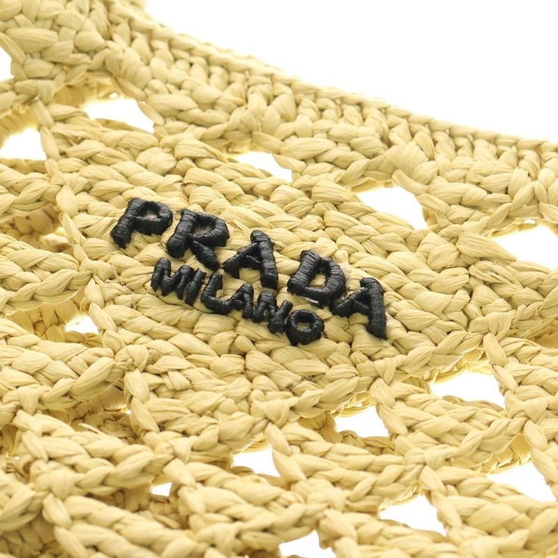 Prada Crochet Mini Triangle Logo Cage Shoulder Tote Bag Beige 1bg494