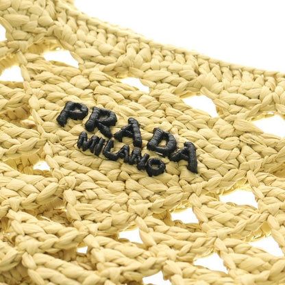 Prada Crochet Mini Triangle Logo Cage Shoulder Tote Bag Beige 1bg494