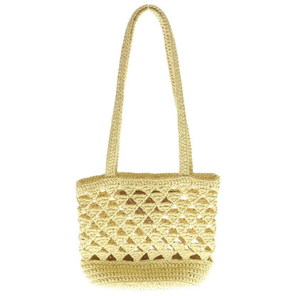 Prada Crochet Mini Triangle Logo Cage Shoulder Tote Bag Beige 1bg494