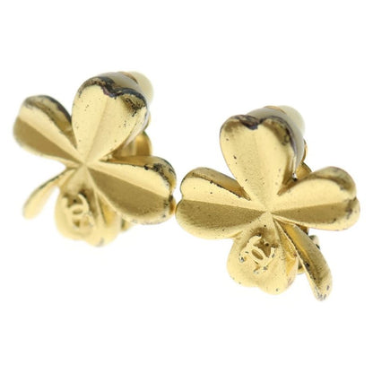 Chanel Coco Mark Four-leaf Clover Motif Earrings Gold Plated 03P