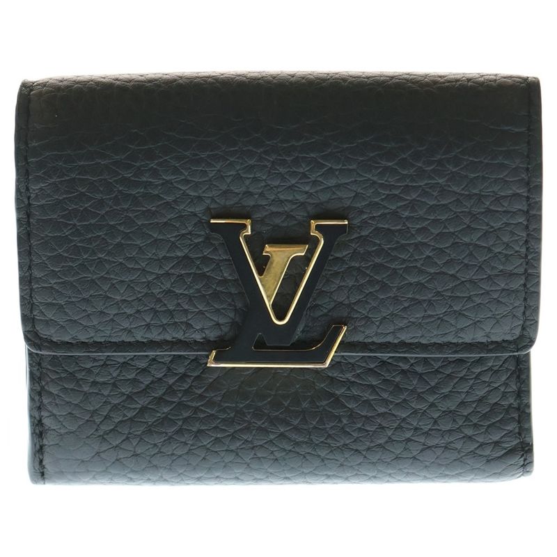 Louis Vuitton Portefeuille Capucines X Compact Wallet Trifold Black Leather