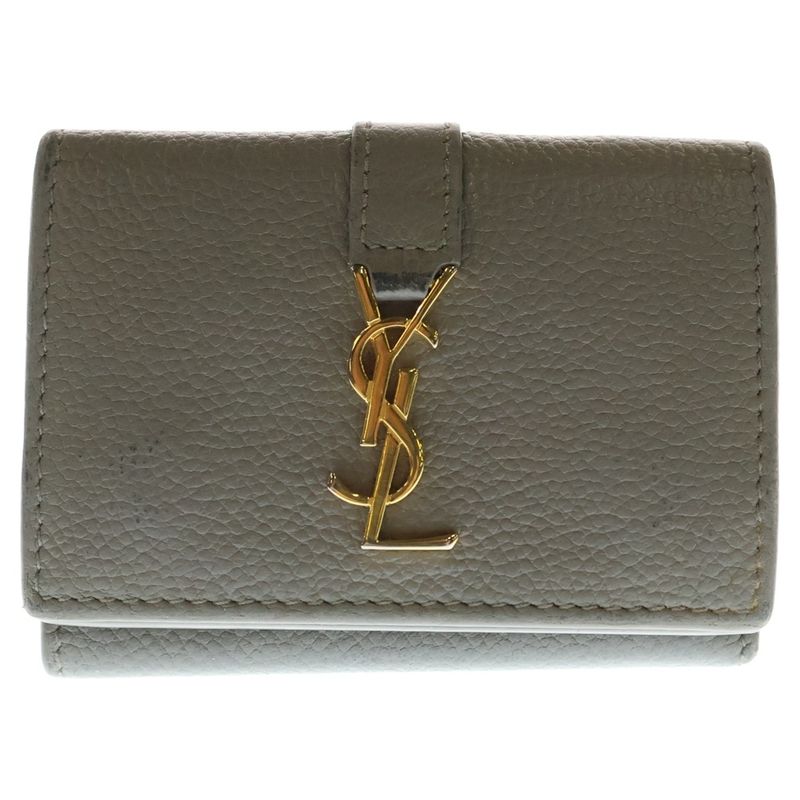 Saint Laurent Paris Compact Wallet Trifold Wallet Coin Case Glazed Leather Gold