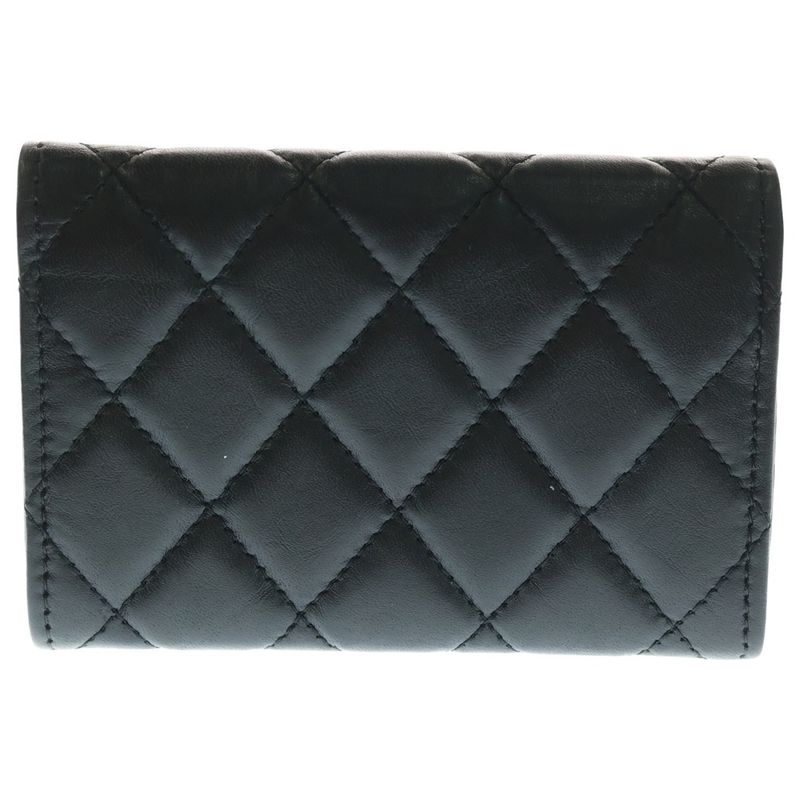 Chanel 2.55 Matelasse Small Wallet Card Case Black Lambskin Gold Hardware