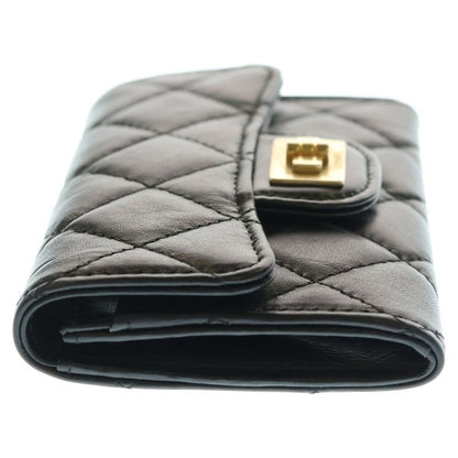 Chanel 2.55 Matelasse Small Wallet Card Case Black Lambskin Gold Hardware