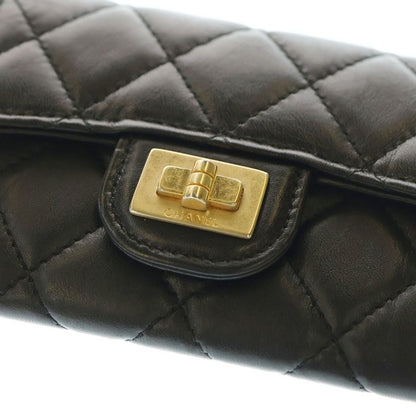 Chanel 2.55 Matelasse Small Wallet Card Case Black Lambskin Gold Hardware