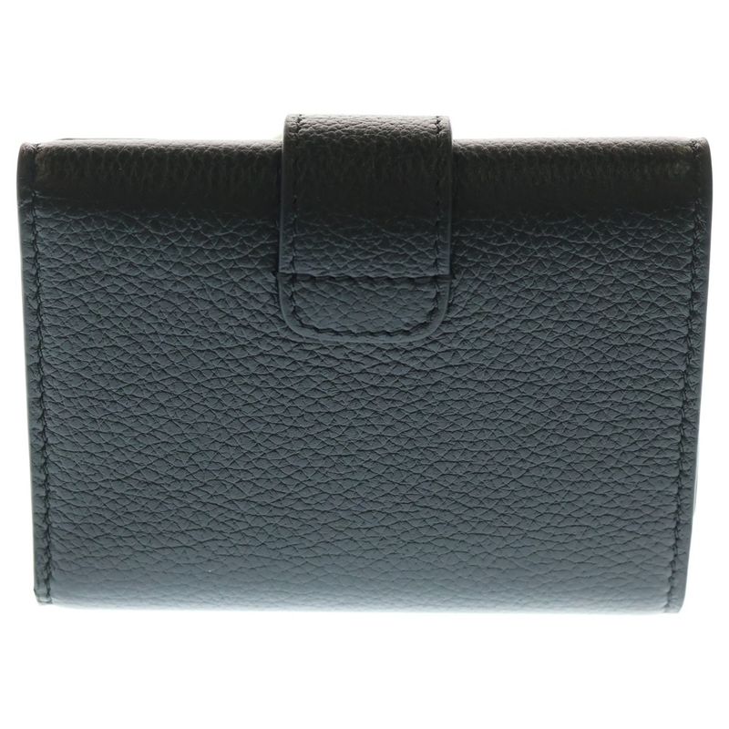 Celine Fine Strap Triomphe Compact Wallet Bifold Wallet Black Leather Gold