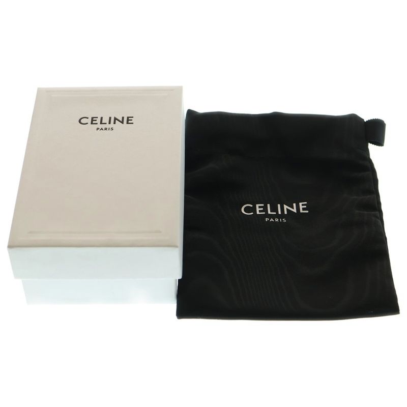 Celine Fine Strap Triomphe Compact Wallet Bifold Wallet Black Leather Gold
