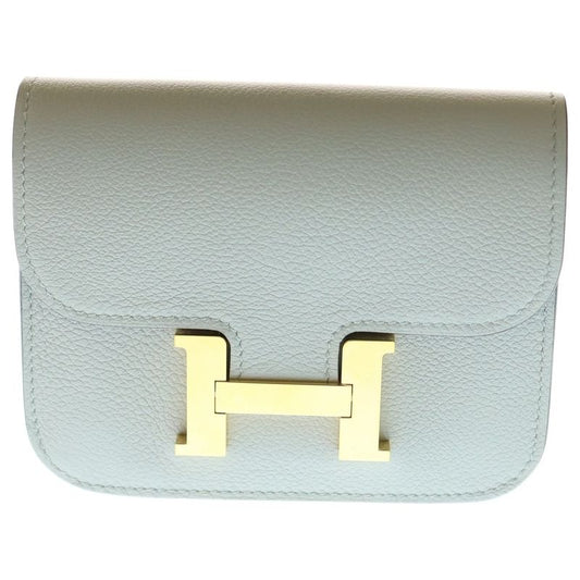 Hermes Constance Slim Evercolor Compact Wallet Light Blue Glacier W Engraved