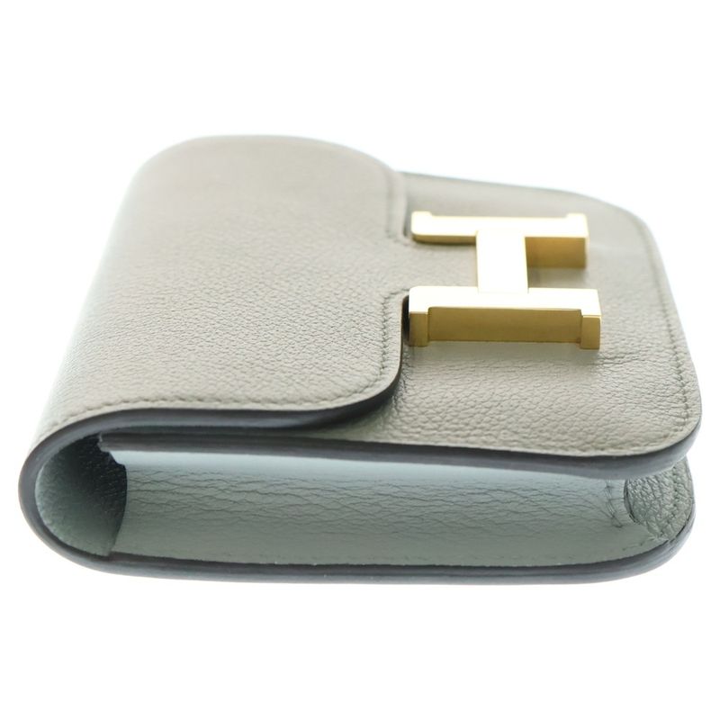 Hermes Constance Slim Evercolor Compact Wallet Light Blue Glacier W Engraved