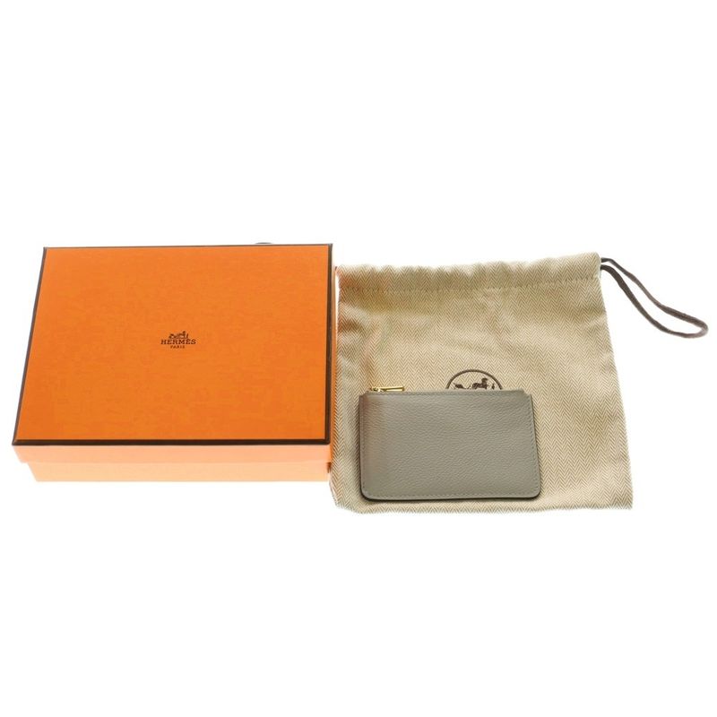 Hermes Constance Slim Evercolor Compact Wallet Light Blue Glacier W Engraved