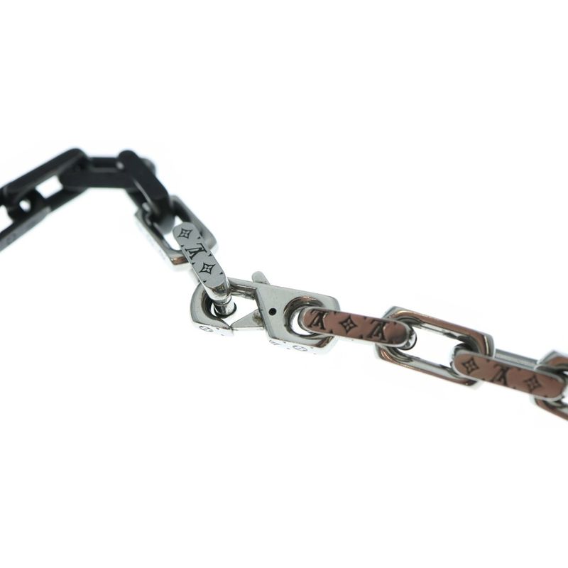 Louis Vuitton Collier Mocorie Monogram Chain Necklace Black/silver M00677 Le4264