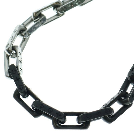 Louis Vuitton Collier Mocorie Monogram Chain Necklace Black/silver M00677 Le4264