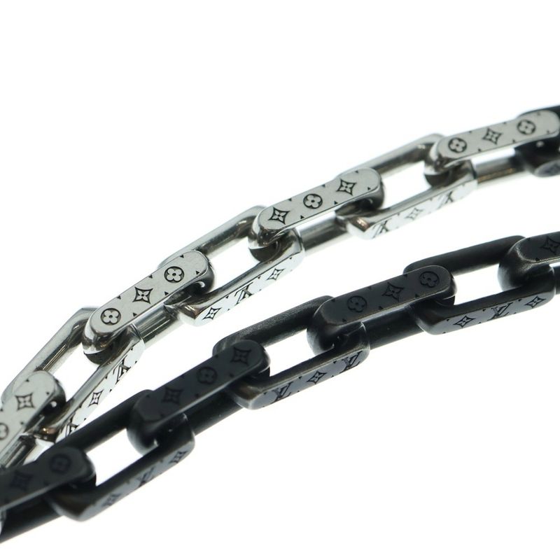 Louis Vuitton Collier Mocorie Monogram Chain Necklace Black/silver M00677 Le4264
