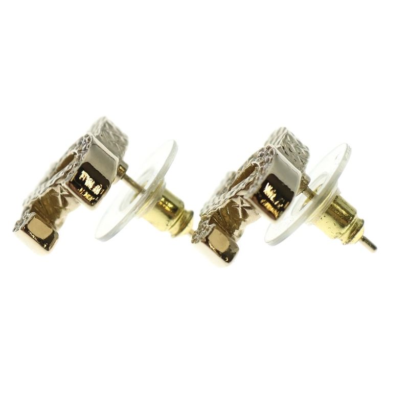 Chanel Coco Rhinestone Logo Earrings Chien Pan Gold GP