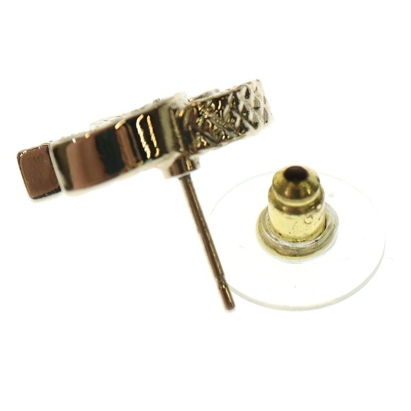 Chanel Coco Rhinestone Logo Earrings Chien Pan Gold GP