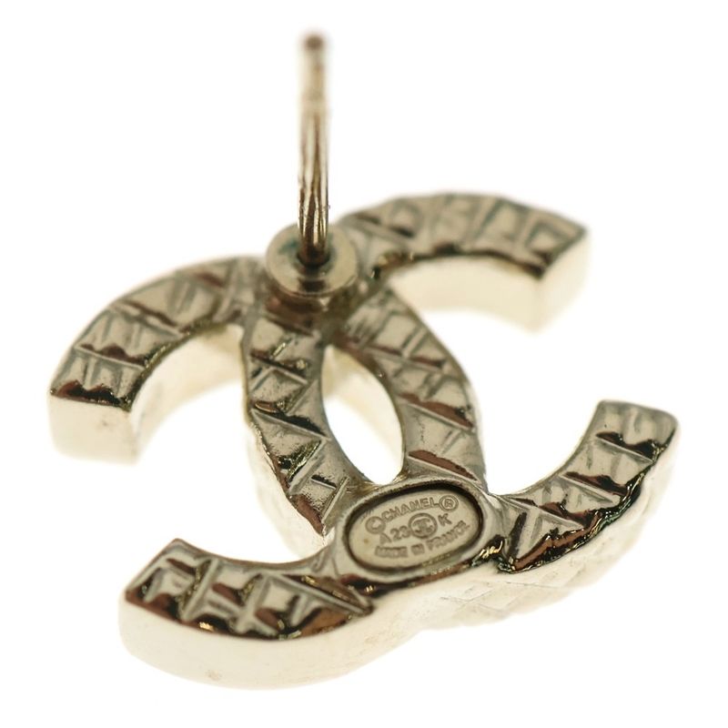 Chanel Coco Rhinestone Logo Earrings Chien Pan Gold GP