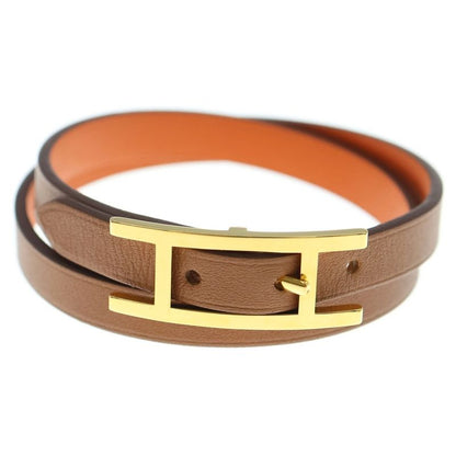 Hermes Api Bracelet Belt Brown And Orange Leather Gold Hardware GP T3