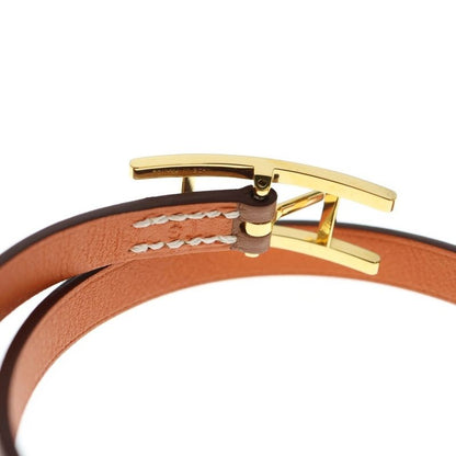 Hermes Api Bracelet Belt Brown And Orange Leather Gold Hardware GP T3
