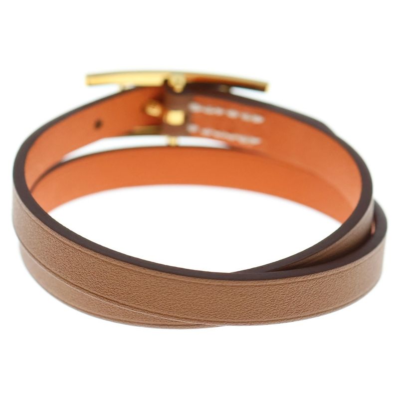 Hermes Api Bracelet Belt Brown And Orange Leather Gold Hardware GP T3