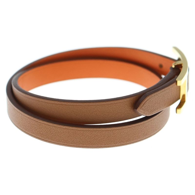 Hermes Api Bracelet Belt Brown And Orange Leather Gold Hardware GP T3