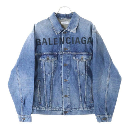 Balenciaga 19AW Front Embroidered Logo Denim Jacket Indigo 594386 Tcw03