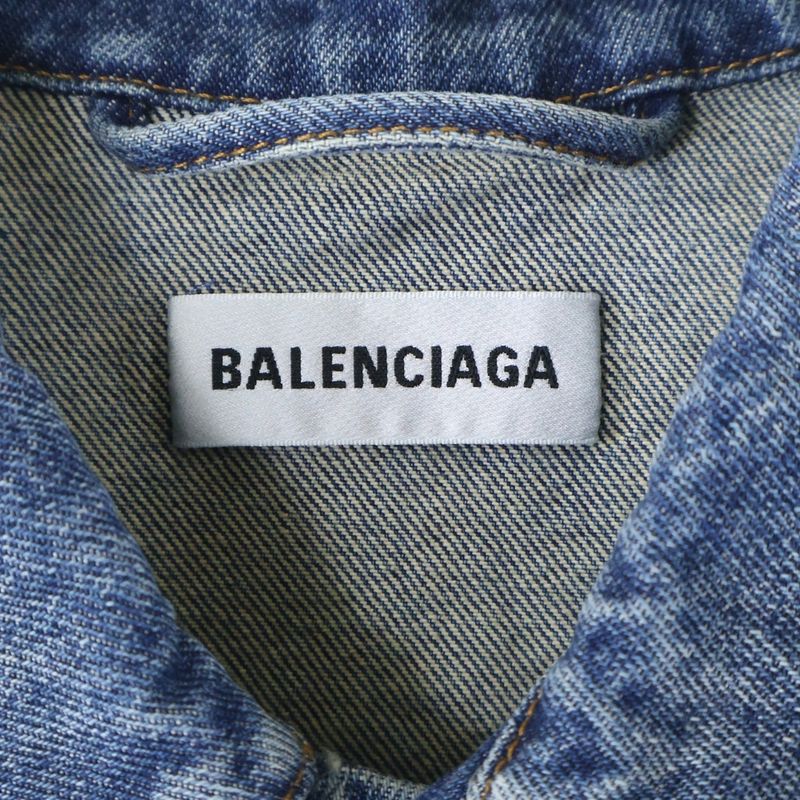 Balenciaga 19AW Front Embroidered Logo Denim Jacket Indigo 594386 Tcw03