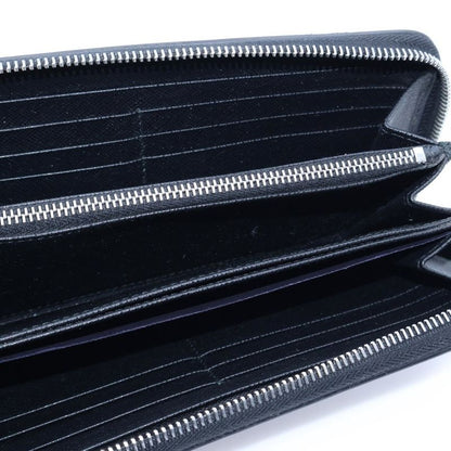 Prada Round Zipper Embossed Long Wallet Long Wallet Card Case Black Leather
