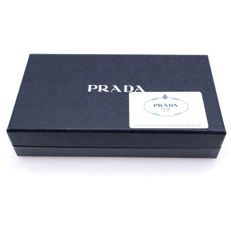 Prada Round Zipper Embossed Long Wallet Long Wallet Card Case Black Leather