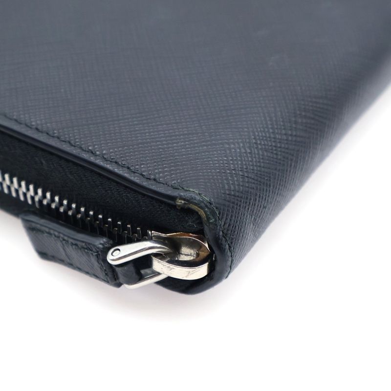 Prada Round Zipper Embossed Long Wallet Long Wallet Card Case Black Leather
