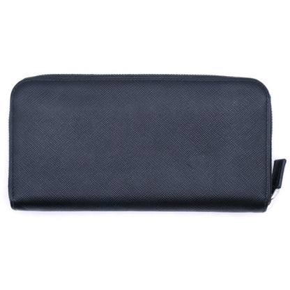 Prada Round Zipper Embossed Long Wallet Long Wallet Card Case Black Leather