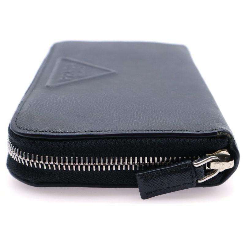 Prada Round Zipper Embossed Long Wallet Long Wallet Card Case Black Leather