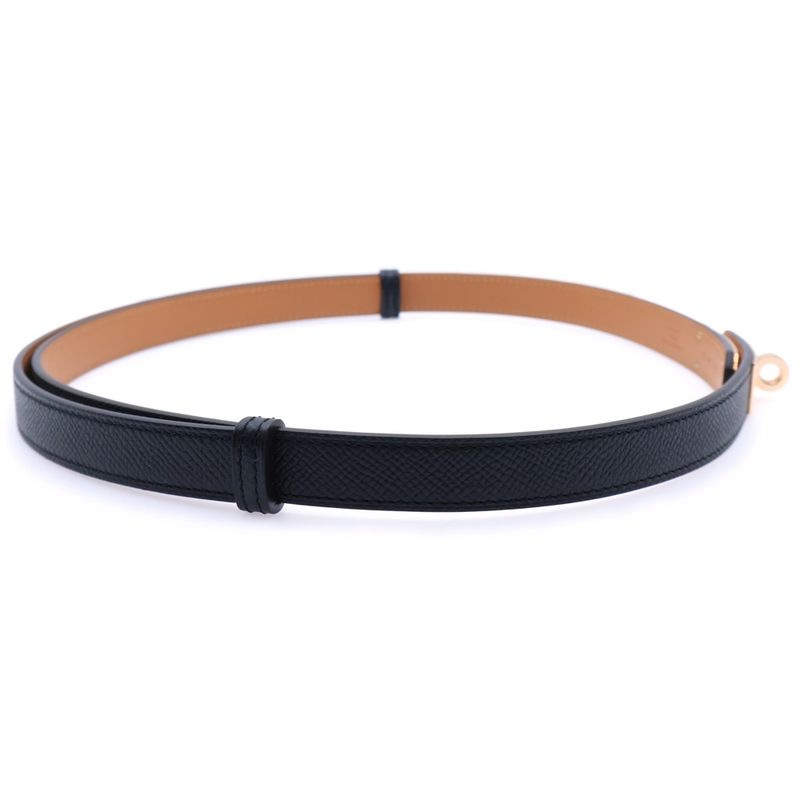 Hermes Kelly Belt Epson Leather Black Pink Gold Hardware Stamped K