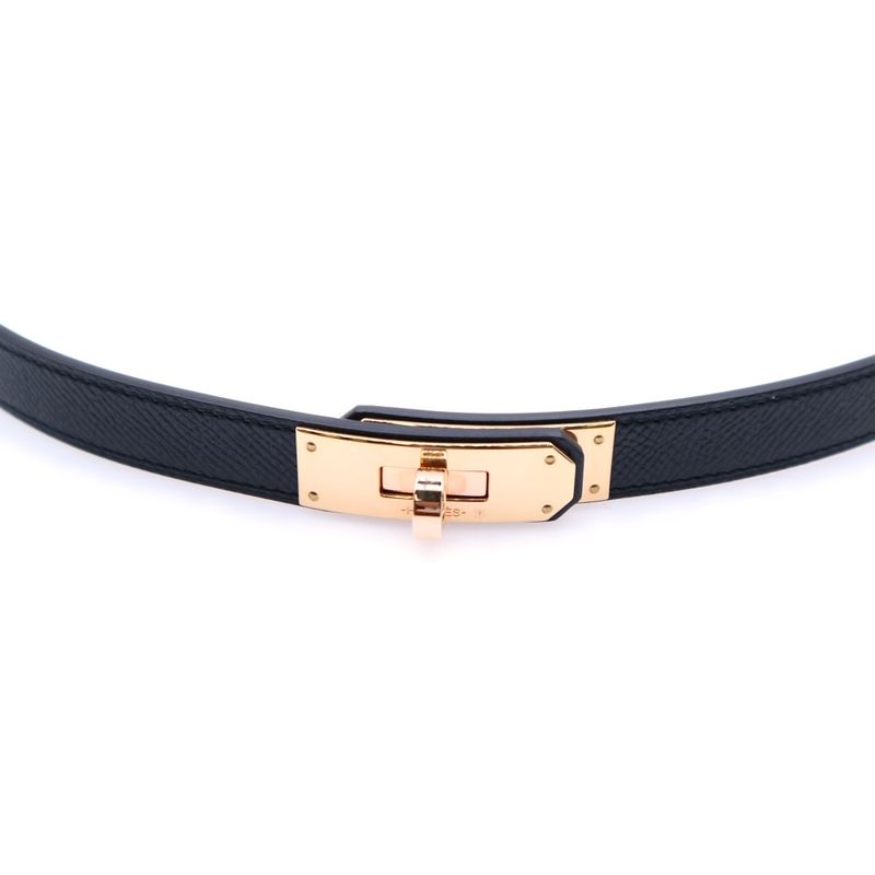 Hermes Kelly Belt Epson Leather Black Pink Gold Hardware Stamped K