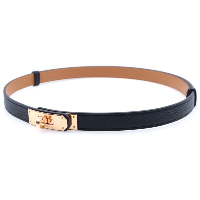 Hermes Kelly Belt Epson Leather Black Pink Gold Hardware Stamped K