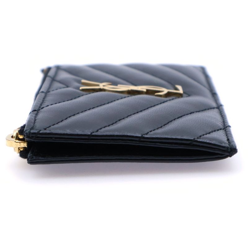 Saint Laurent Paris Logo Quilted Fragment Case Card Case Small Wallet Black