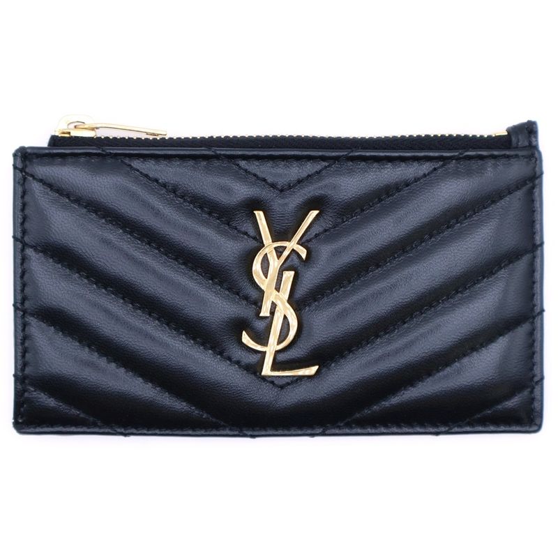 Saint Laurent Paris Logo Quilted Fragment Case Card Case Small Wallet Black