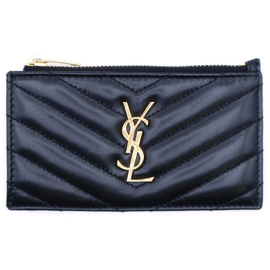Saint Laurent Paris Logo Quilted Fragment Case Card Case Small Wallet Black