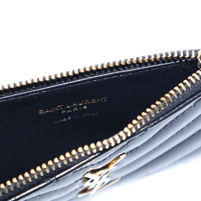 Saint Laurent Paris Logo Quilted Fragment Case Card Case Small Wallet Black