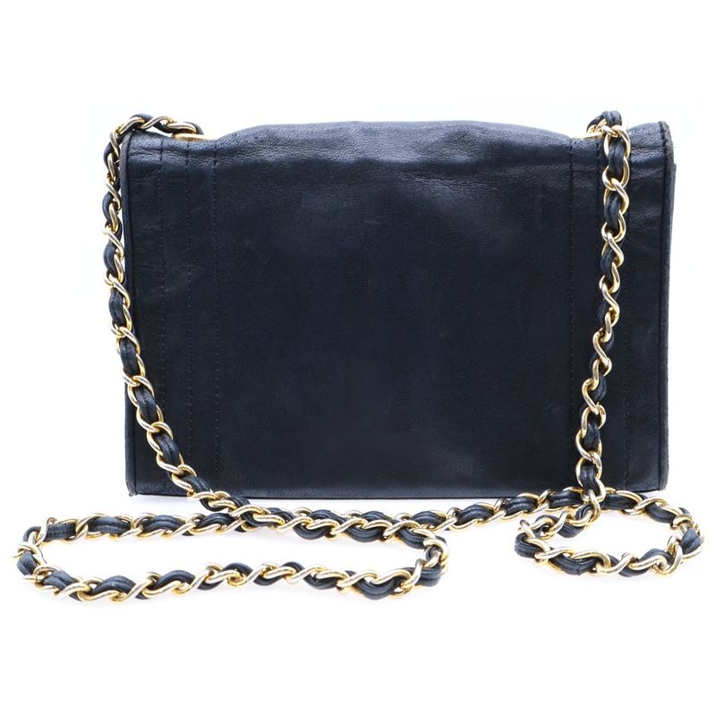 Chanel Coco Mark Lambskin Leather Chain Shoulder Bag Gold Hardware Black 2nd