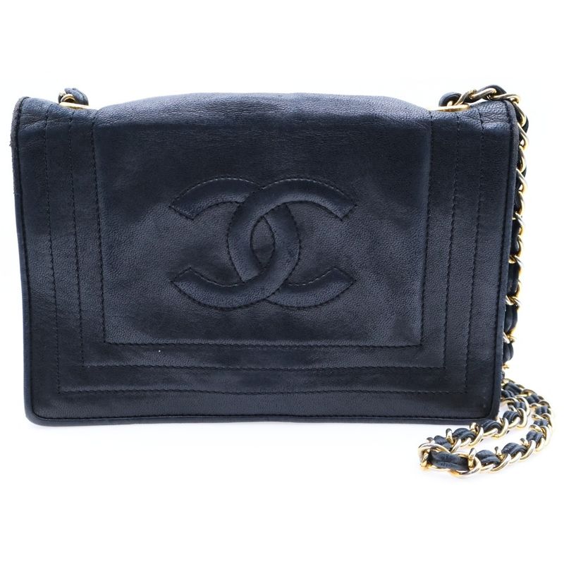 Chanel Coco Mark Lambskin Leather Chain Shoulder Bag Gold Hardware Black 2nd