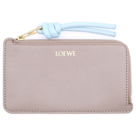 Loewe Knot Card Case Fragment Case Beige×light Blue Leather Gold Hardware