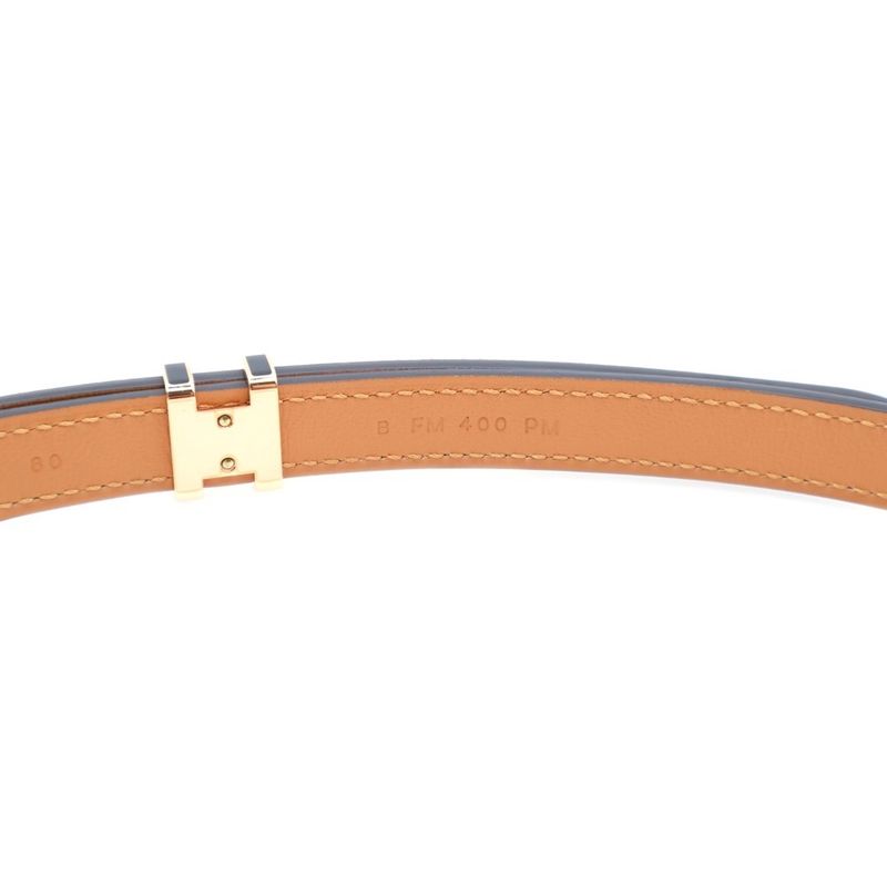 Hermes Pop Ash Belt Leather Black And Brown Engraved B Pink Gold Hardware