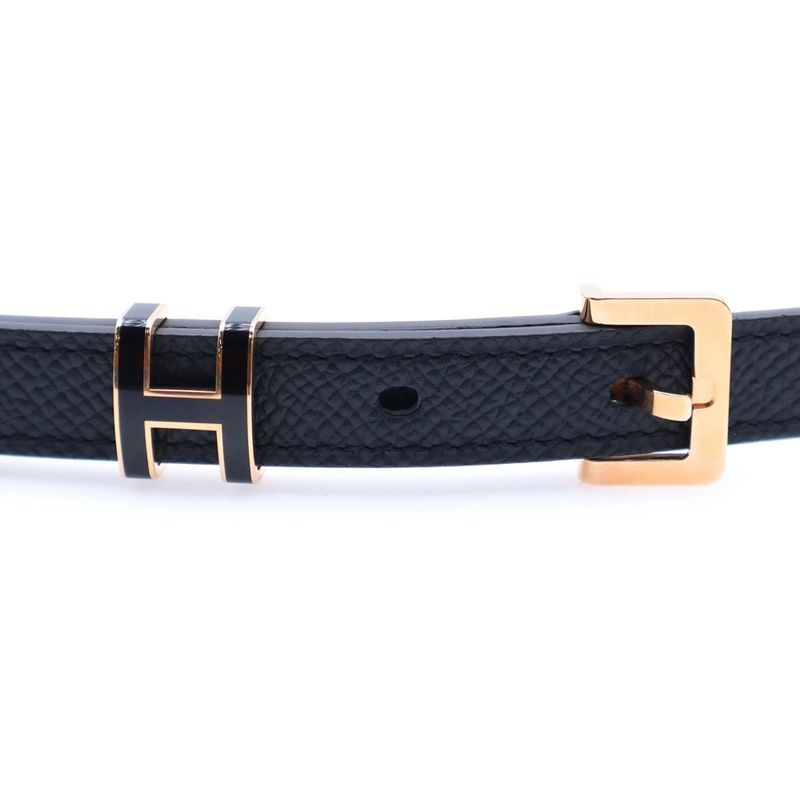 Hermes Pop Ash Belt Leather Black And Brown Engraved B Pink Gold Hardware